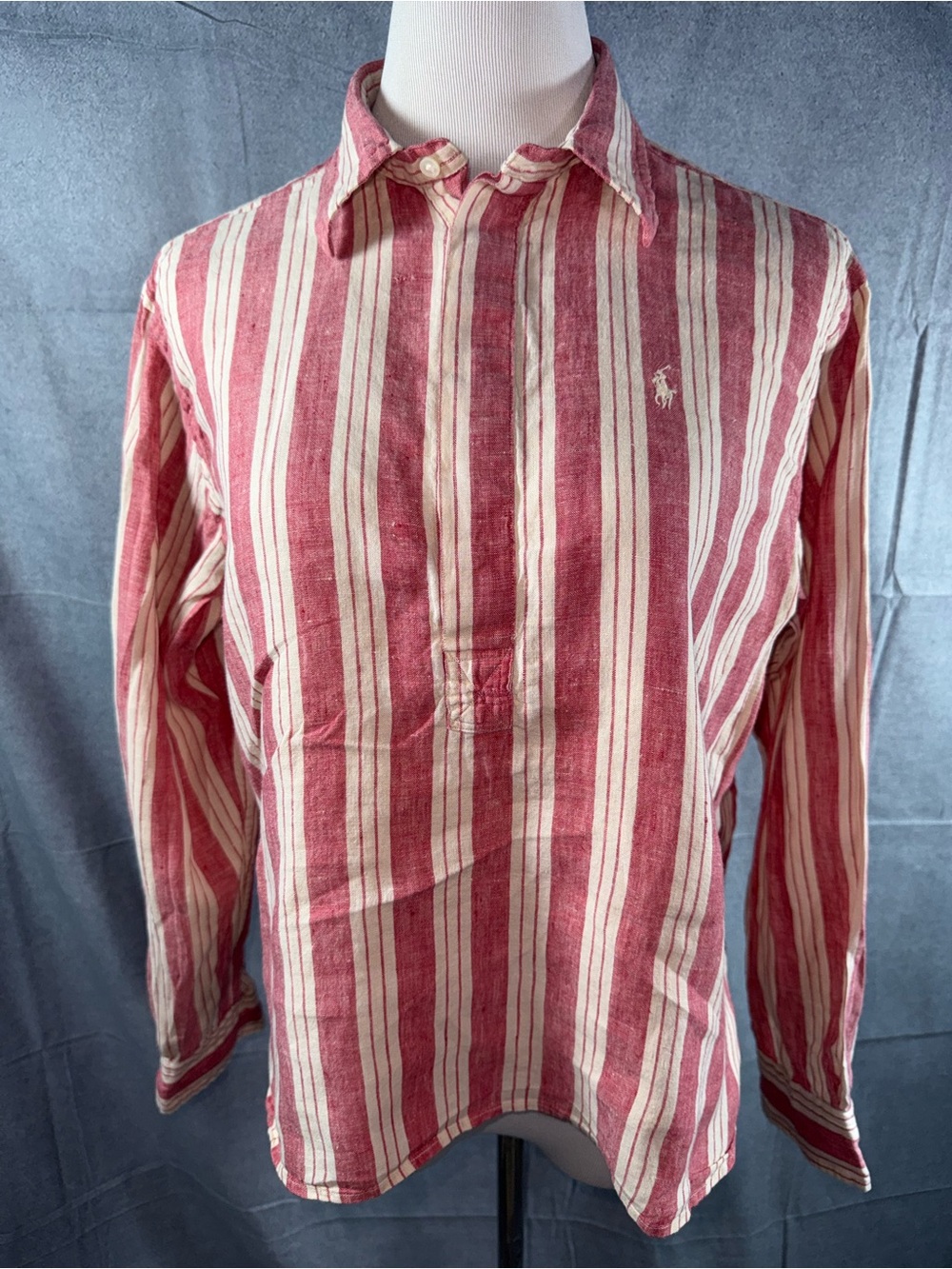 2335-Polo by Ralph Lauren Red and Cream Vertical Stripe Long-Sleeve Polo